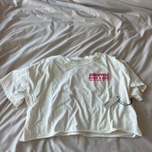 SoulCycle Cream Cropped Tee with Pink Logo